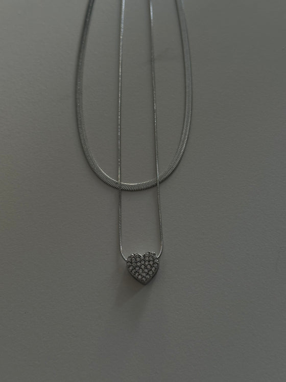 Collana doppia con cuore zircone argento