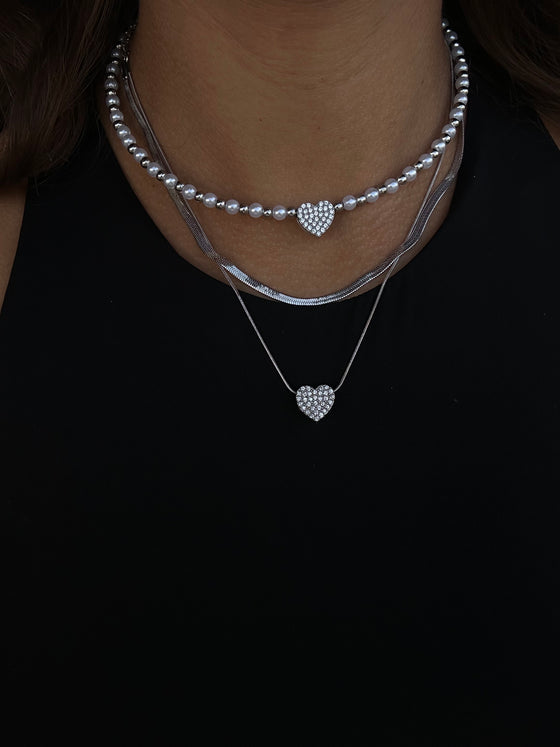 Collana doppia con cuore zircone argento