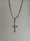 Croce zirconata multicolor oro
