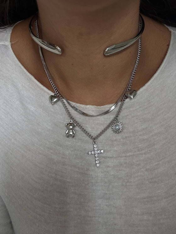 Collana multifilo cross argento