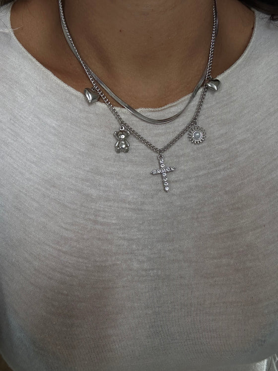 Collana multifilo cross argento