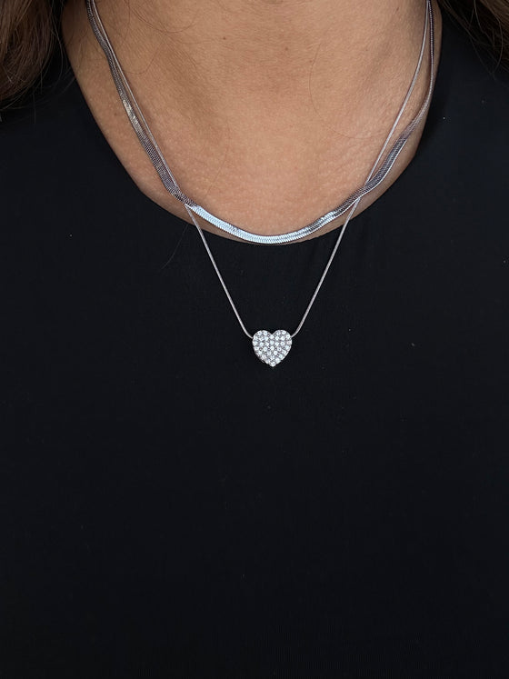 Collana doppia con cuore zircone argento