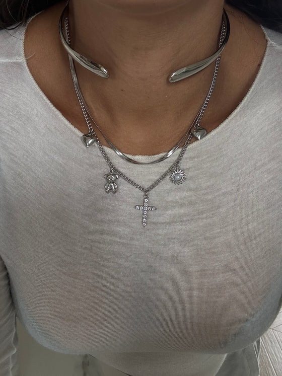 Collana multifilo cross argento
