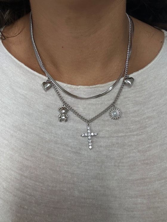 Collana multifilo cross argento