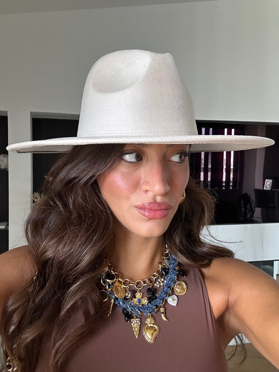 Collana croce in denim