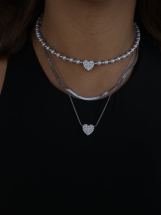 Collana doppia con cuore zircone argento
