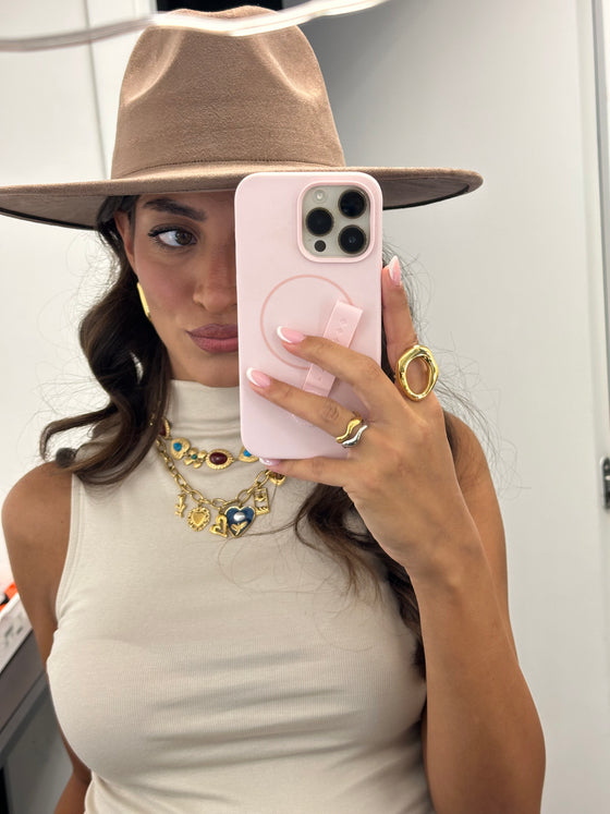 Cappello falda larga beige