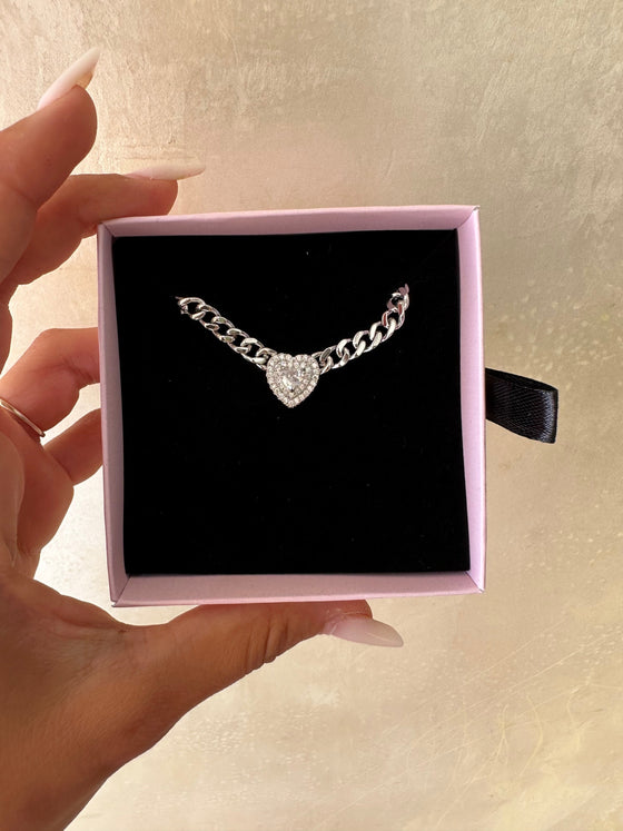 Choker cuore zircone argento